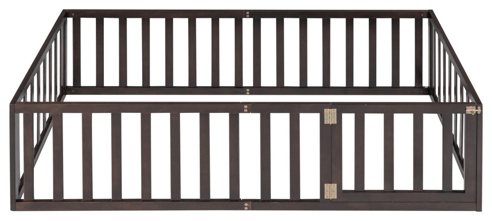 TATEUS Stylish and Versatile Floor Bed for Kids"™Bedroom Fences, Walnut, Twin