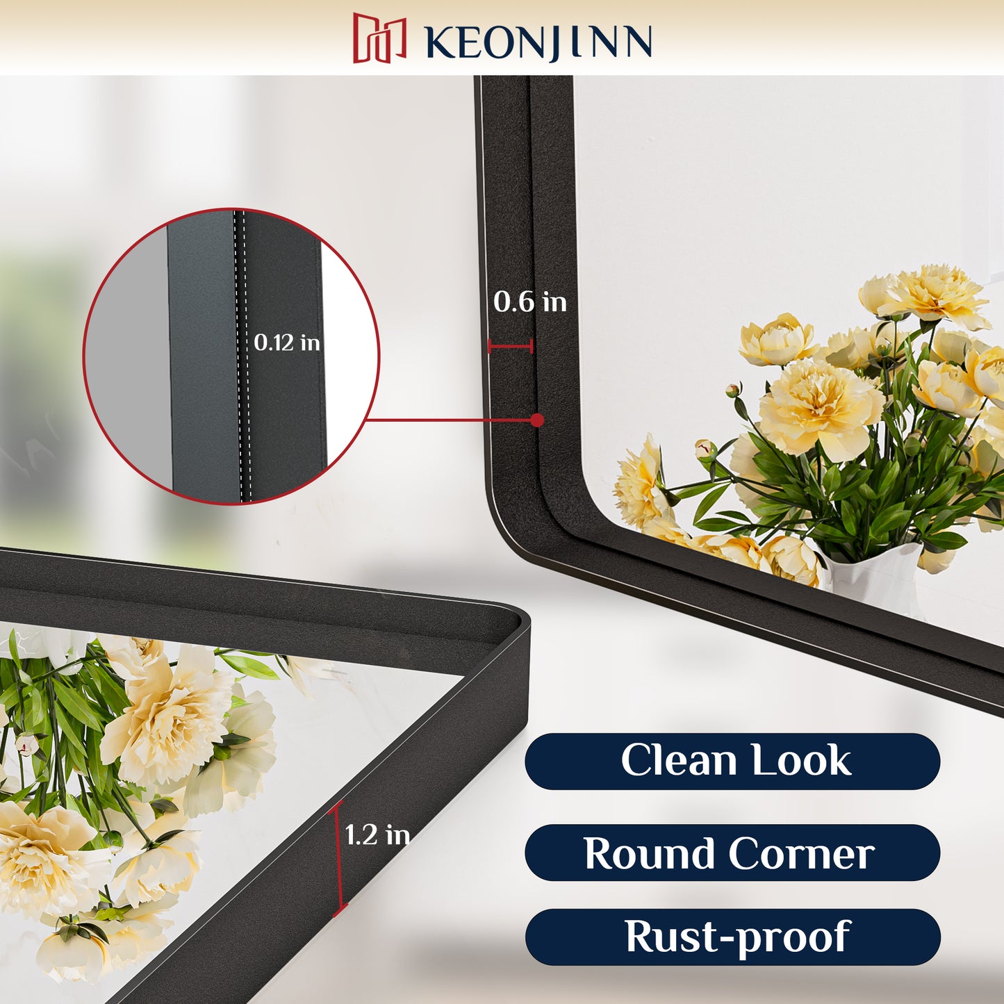 Metal Frame Decorative Rectangular Wall Mount Mirror, Black, 48"x36"