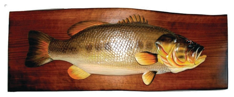 Bass Hand Crafted Intarsia Wood Art Wall Hanging 24 X 11 X 2.5 Inches