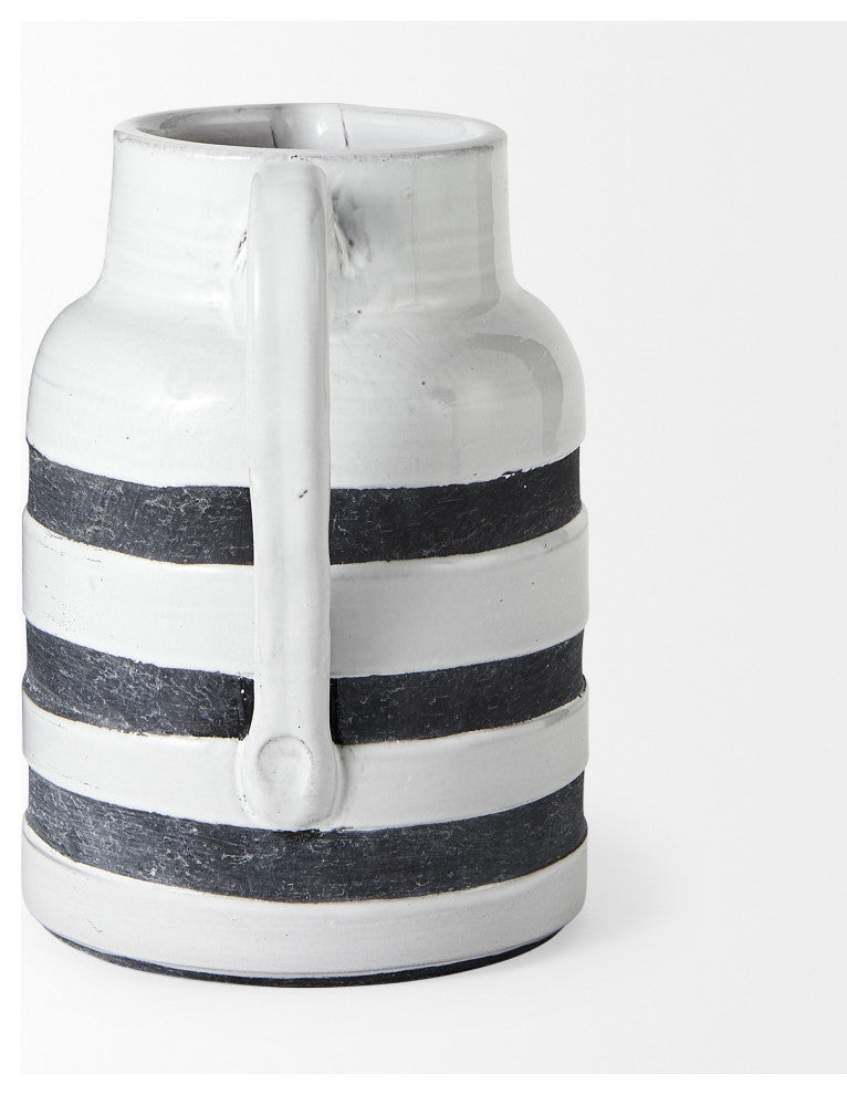 9" Rustic White and Blue Stripe Ceramic Jug