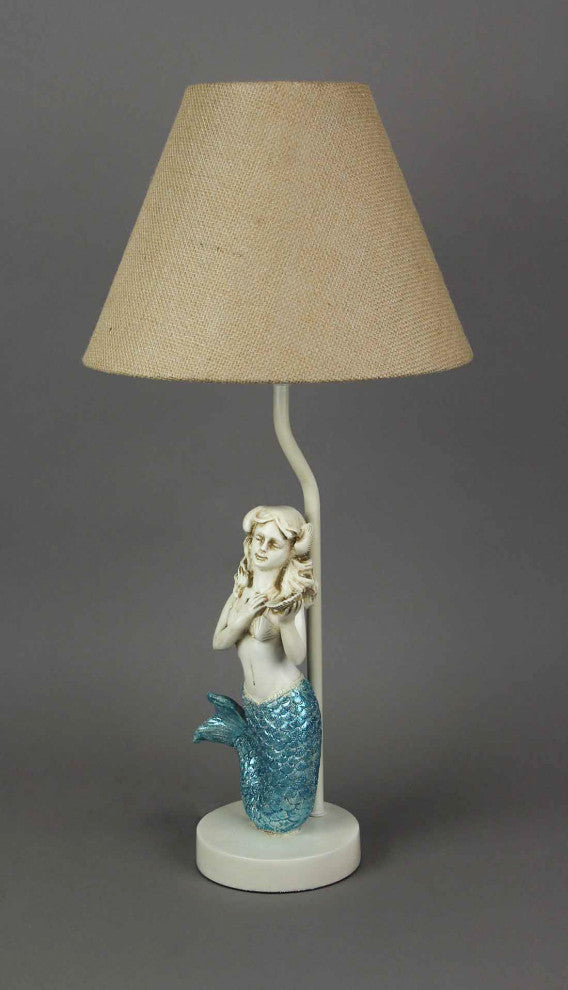 Blue Glitter Tail Mermaid Nautical Table Lamp Burlap Coastal Decor accent light