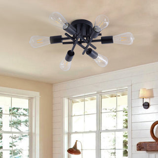 Black 6-Light Unique Sputnik Semi Flush Mount Light