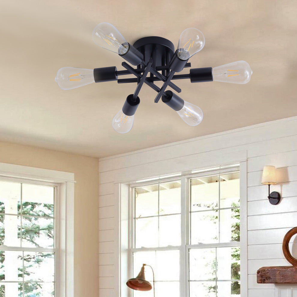 Black 6-Light Unique Sputnik Semi Flush Mount Light
