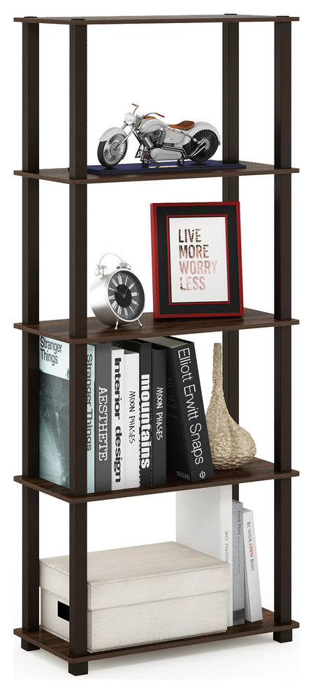 5-Tier Multipurpose Shelf Display Rack With Square Tubes, Walnut/Brown