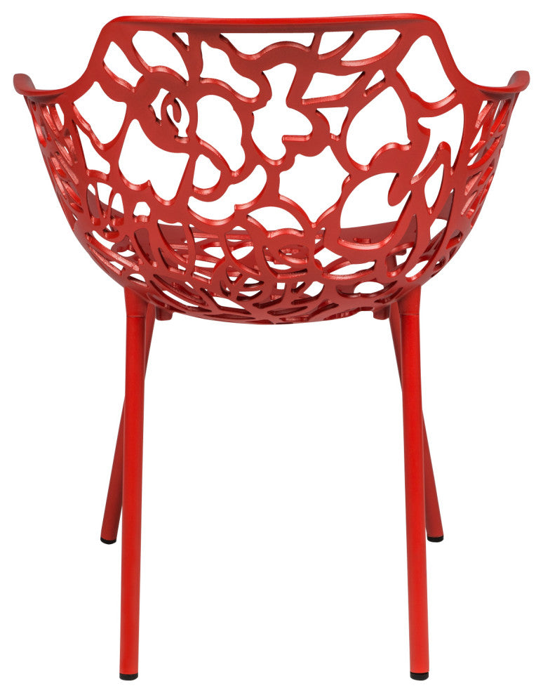 LeisureMod Devon Aluminum Patio Dining Set With Table and 2 Armchairs, Red