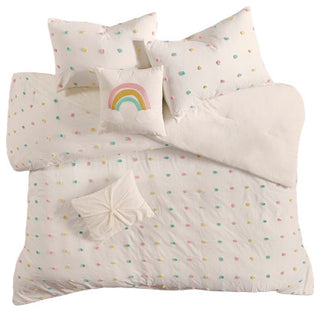 Kids Callie Pom-Pom Rainbow Comforter Set, Pastel Multi Comforter, Full/Queen