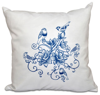 Five Little Birds, Floral Print Pillow, Blue, 20"x20"