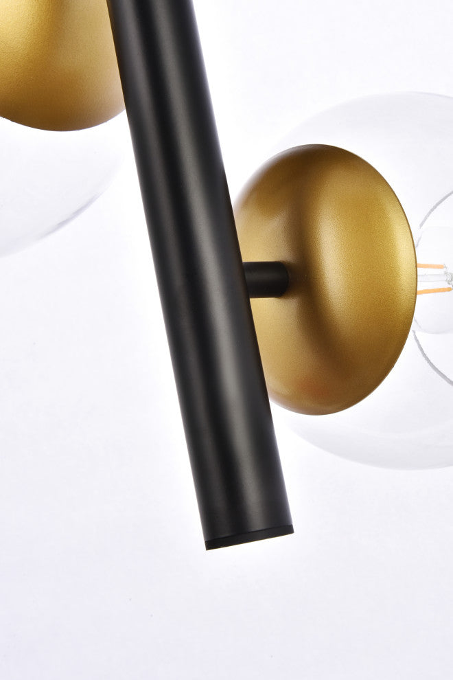 Warren 18" Pendant, Black and Brass With Clear Shade