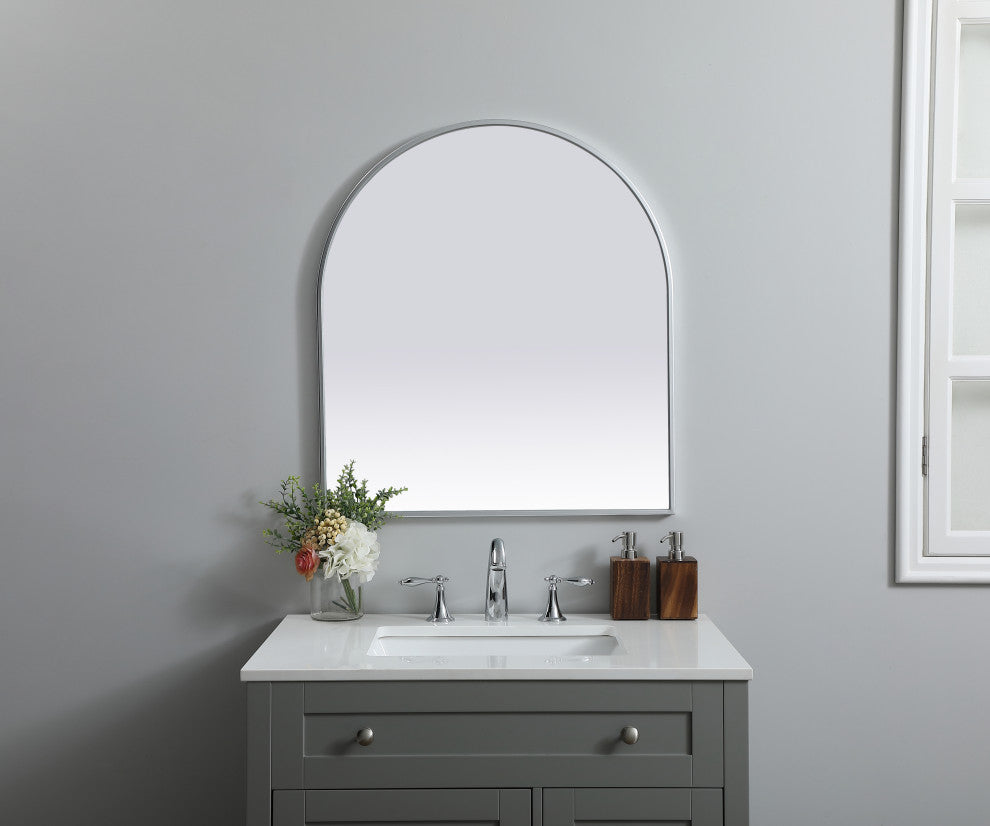 Metal Frame Arch Mirror 27X30 Inch, Silver
