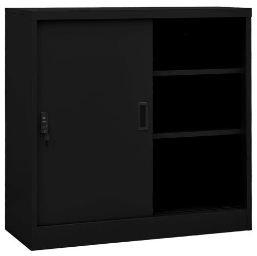 vidaXL Office Cabinet with Sliding Door Black 35.4" Steel Storage Side Cabinet