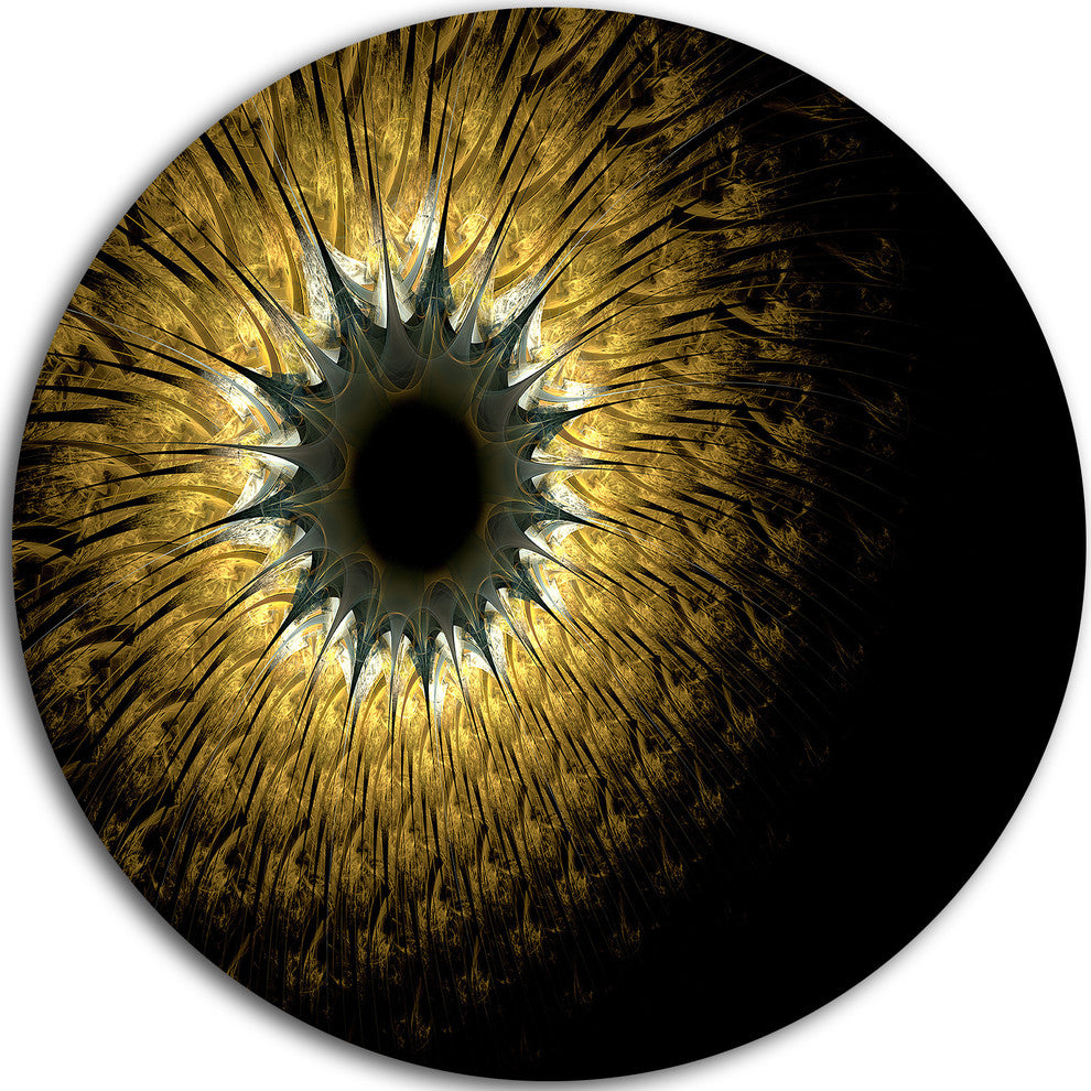 Symmetrical Gold Digital Fractal Flower, Floral Disc Metal Artwork, 11"