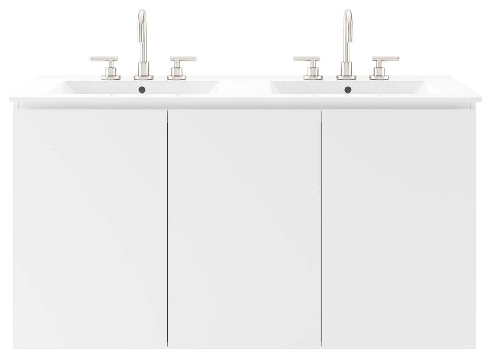 Bryn 48" Wall-Mount Double Sink Bathroom Vanity, White White