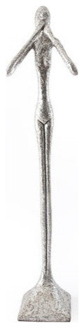Speak No Evil Skinny Sculpture, Silver Leaf, Large
