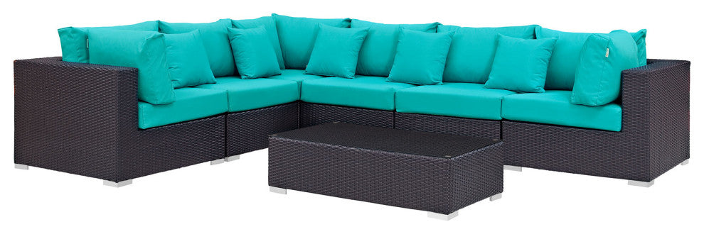Expresso Turquoise Convene 7-Piece Outdoor Patio Sectional Set