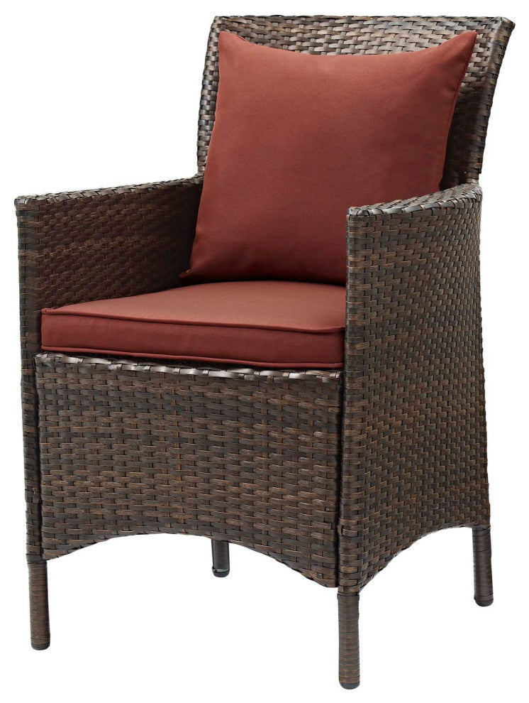 Side Dining Chair Armchair, Set of 2, Rattan, Wicker, Brown Dark Red, Outdoor