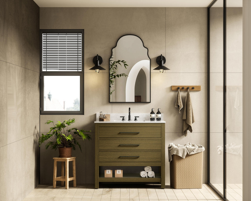 Home Living 36" Single Bathroom Vanity, Chestnut Brown With Backsplash