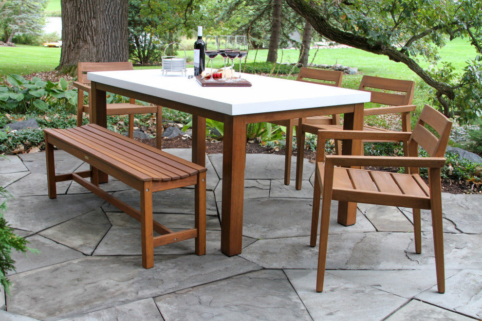 6-Piece Eucalyptus and Ivory Composite Dining Set With Stacking Chairs