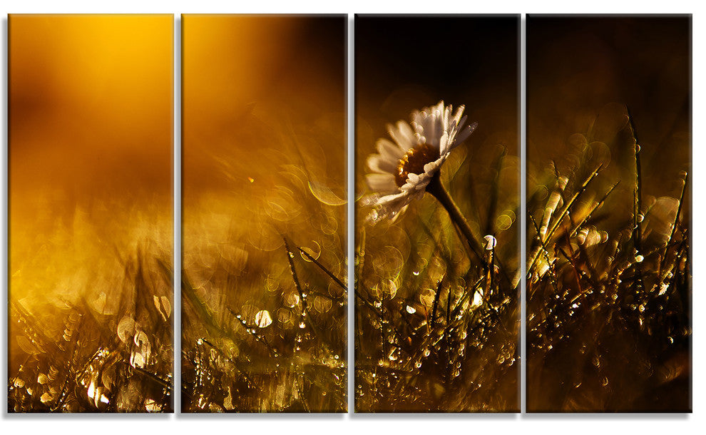 Vintage Wild Flower In Sunset, Large Floral Canvas Art Print, 48"x28", 4 Panels