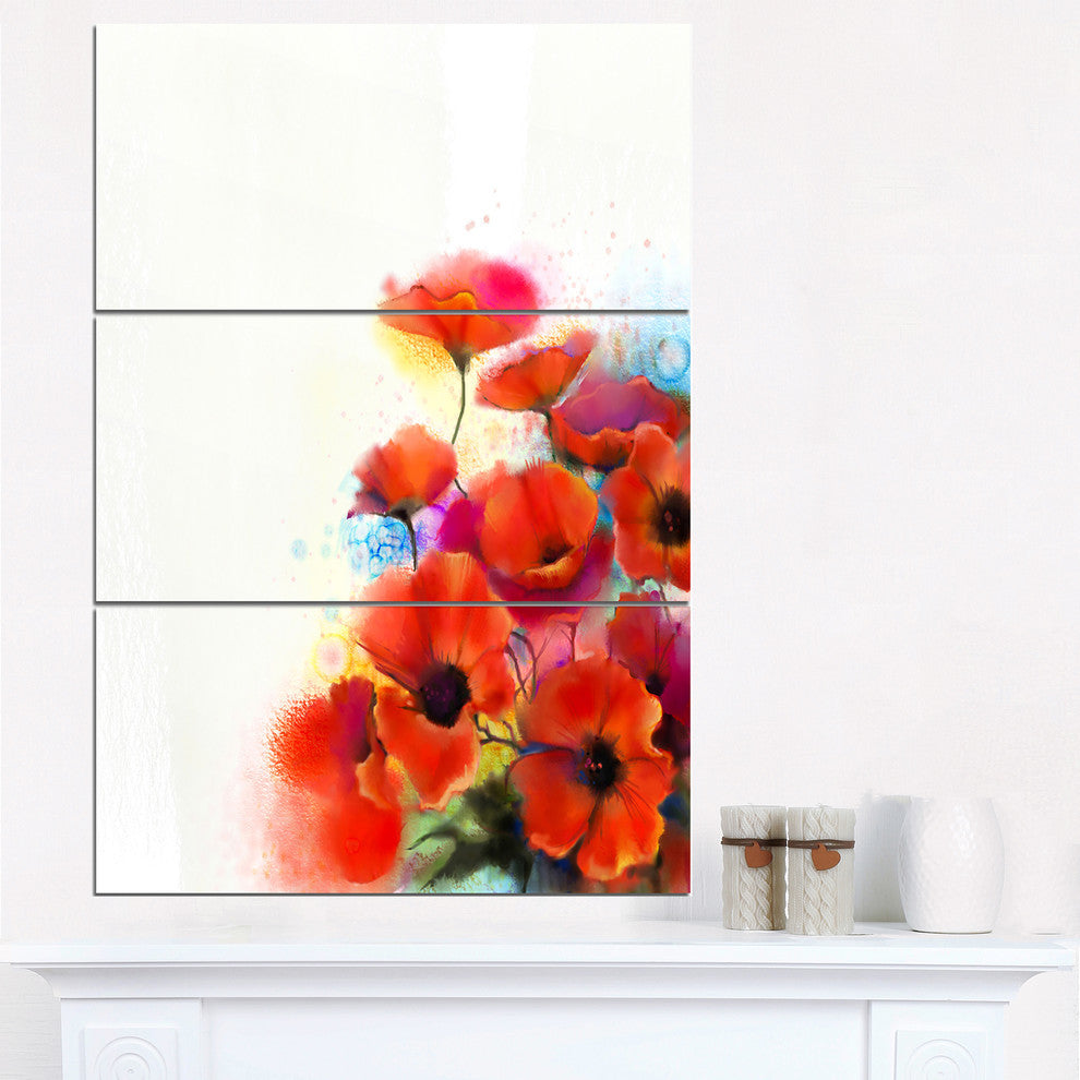 "Bunch of Watercolor Poppy Flowers" Metal Wall Art, 3 Panels, 28"x36"