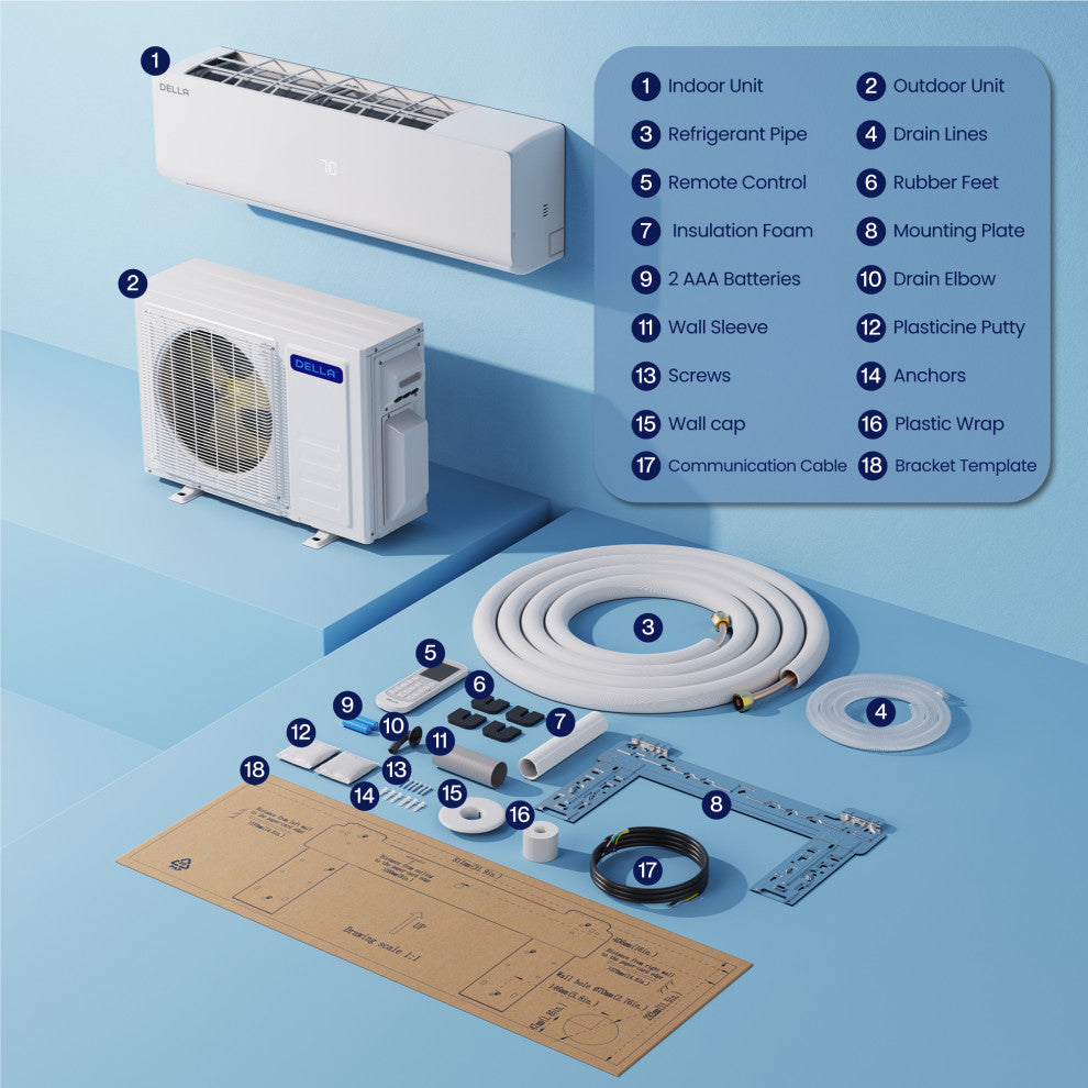 18K BTU 2 Zone 12K 12K BTU Multi Zone Ductless Mini Split AC W/ Heat