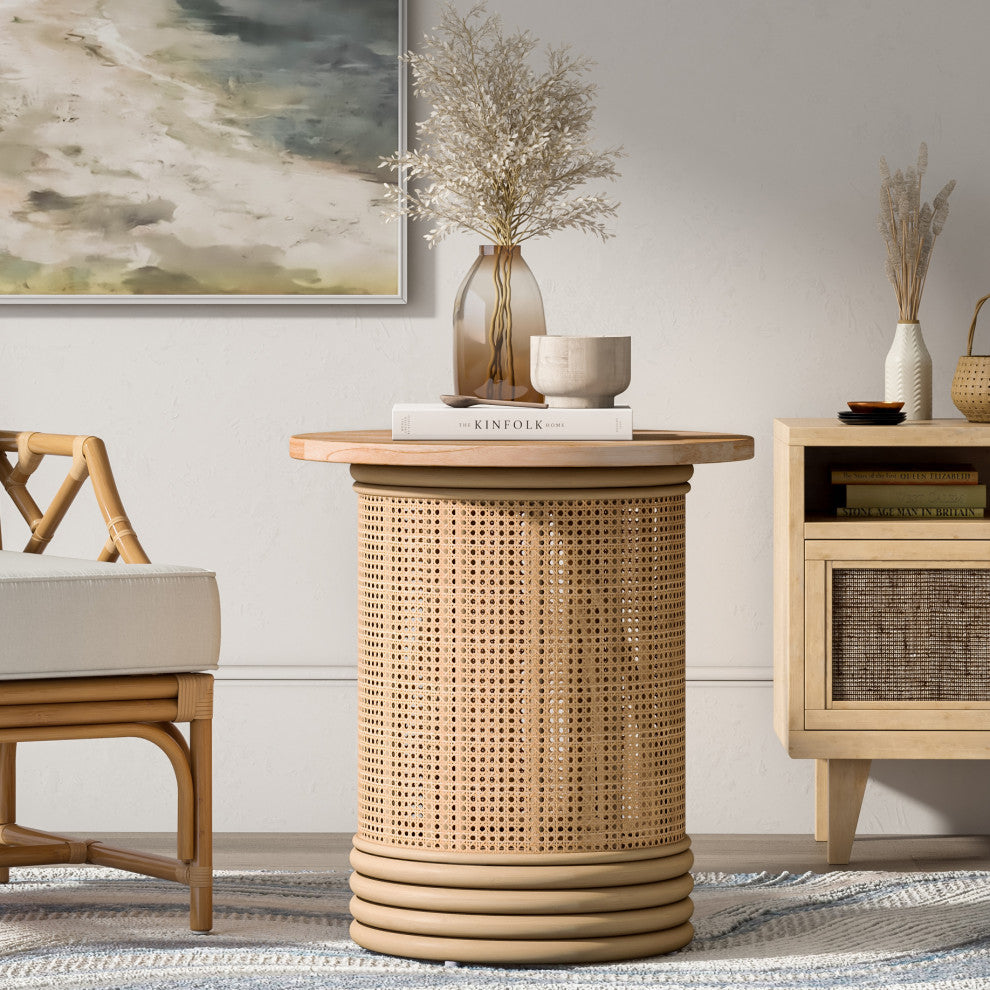 Brisa Rattan Coffee Table/ End Table With Wood Top, End Table