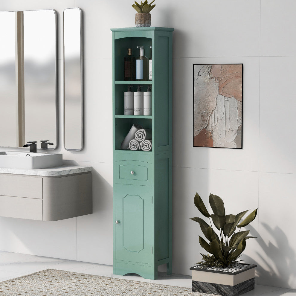 67" Tall Freestanding Bath Storage Cabinet, Adjustable Shelves
