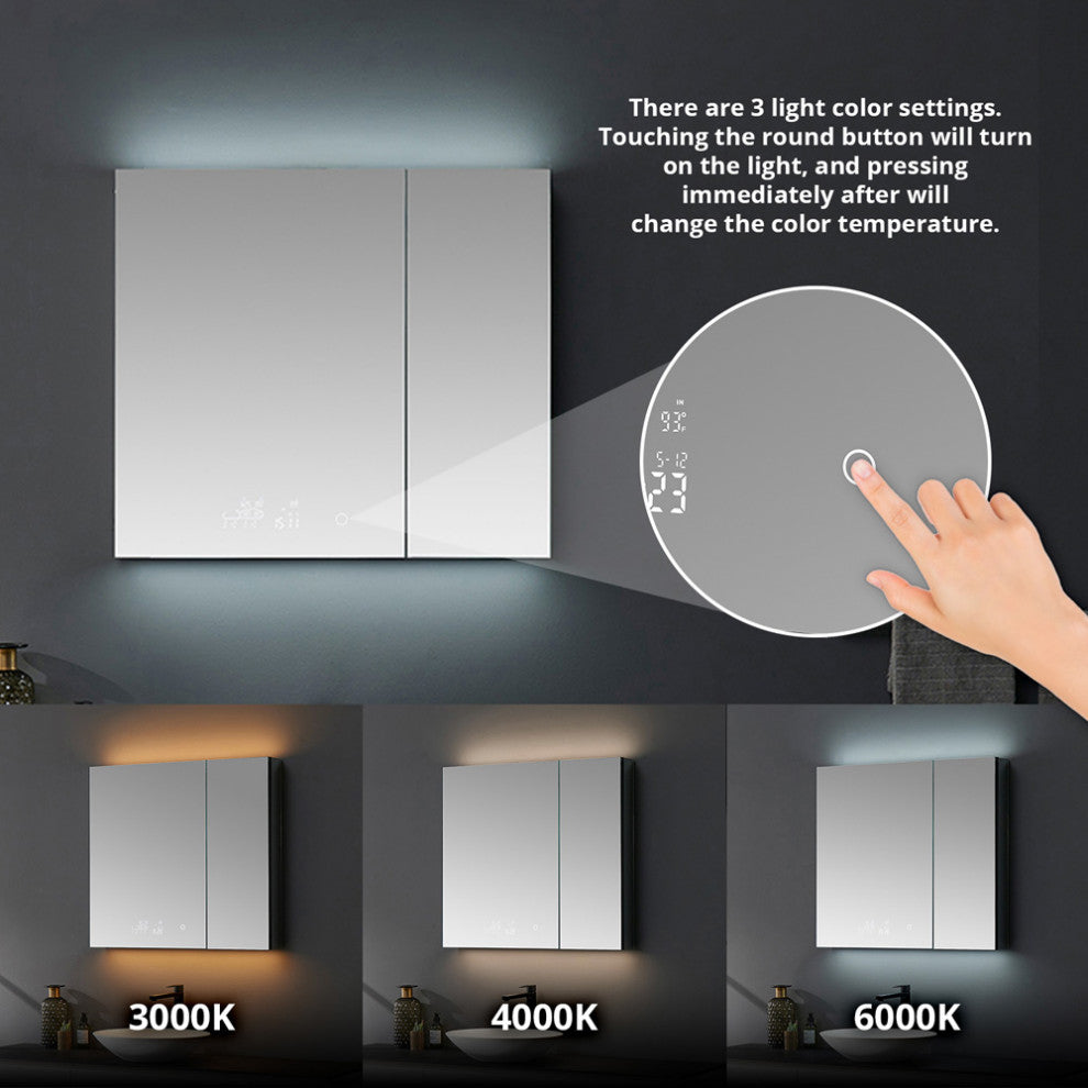 Lexora Savera LED Medicine Cabinet, Defogger, 36 in. X 36 in.