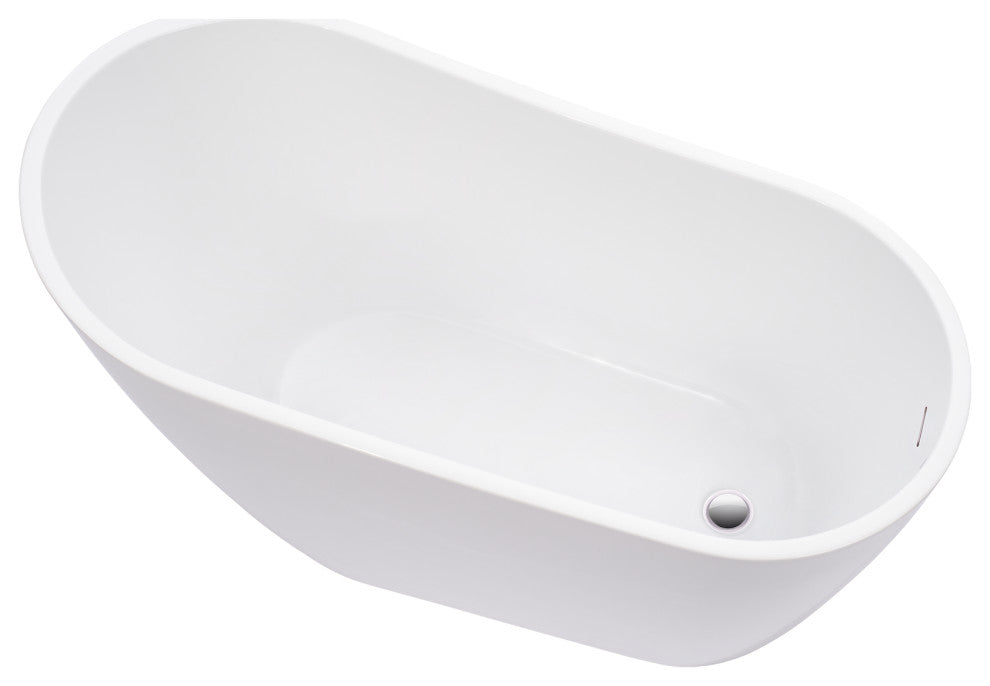 Vanity Art Freestanding Acrylic Soaking Bathtub, White/Integrated Overflow, 55"