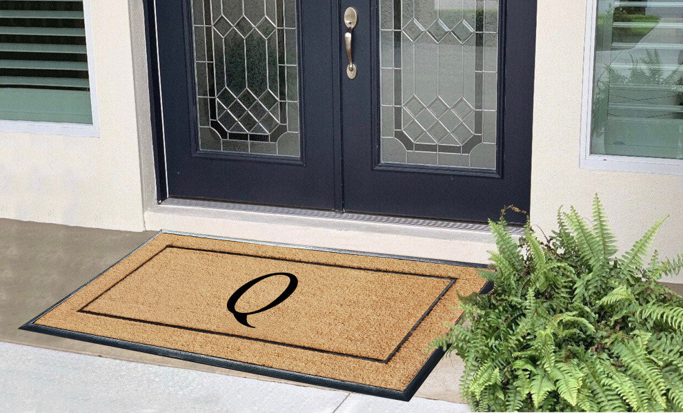 Natural Coir & Rubber Large Monogrammed Door Mat 30x60, Q