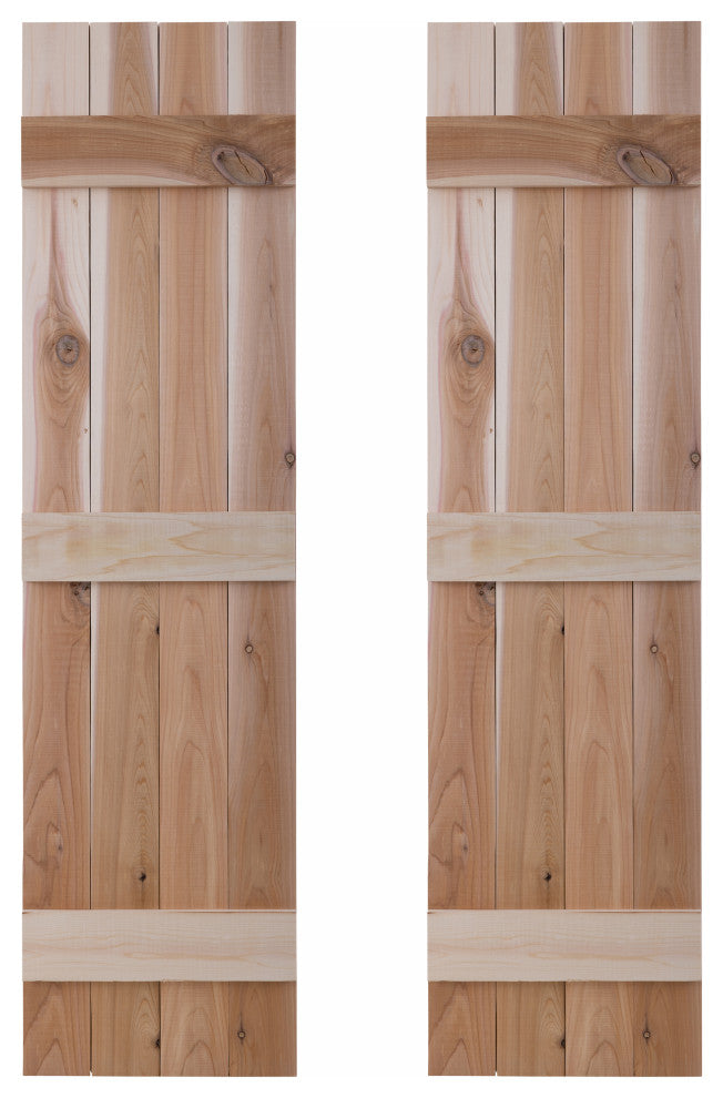 Traditional Board and Batten Exterior Shutters Pair, Unfinished, 36"