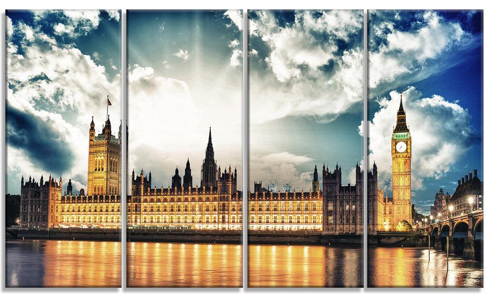 Big Ben UK and House of Parliament, Canvas Print, 48"x28", 4 Panels