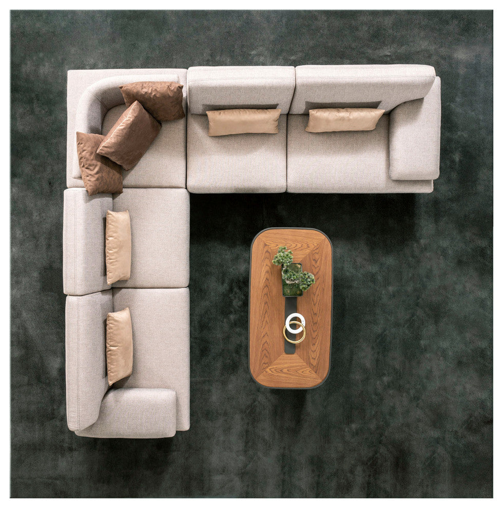 Belluno Taupe Faux Suede Sectional Sofa With Sliding Backrest and Armrest