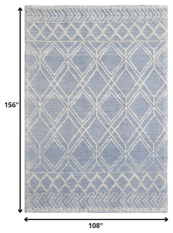 9"x13" Blue Ivory Tribal Geometric Pattern Area Rug