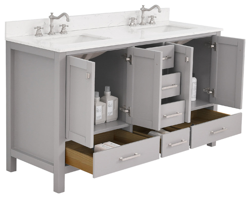 Bathroom Vanity Set, Base:Gray, 60", Without Mirror