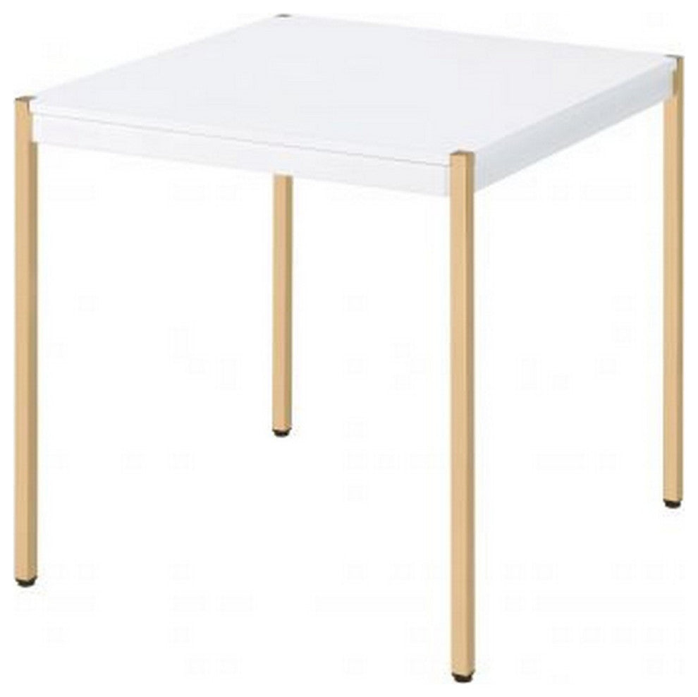 Benzara BM266461 End Table With Metal Tube Legs, White and Gold