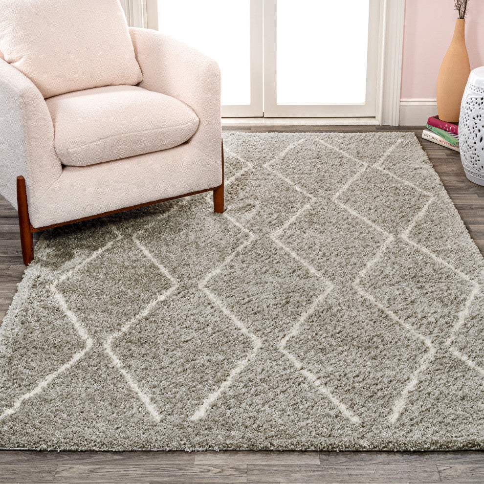 Catala Moroccan Diamond Shag Rug, Gray/Ivory, 8 Ft. X 10 Ft.