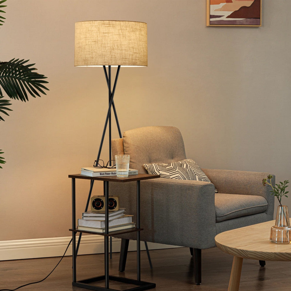 Kira Home Sadie 60" Tripod LED Floor Lamp, 9W bulb (/), Honey Beige Drum Shade