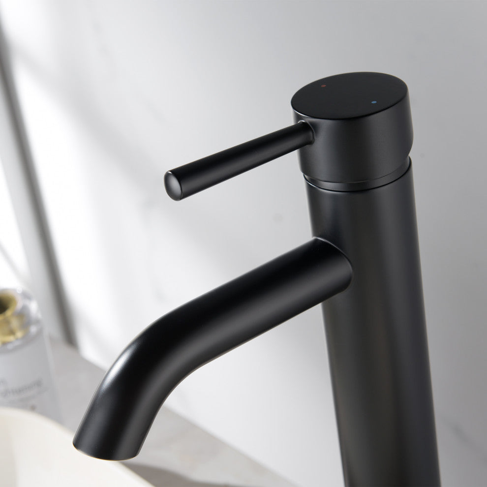 Luxier BSH03-T Single Hole Vessel Bathroom Faucet with Drain, Matte Black