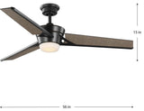 56" 3-Blade LED DC Motor Modern Ceiling Fan, Oil Rubbed Bronze