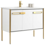 Oakville Bath Vanity, Ceramic Sink, White Matte, 42 Inch, Satin Brass Hardware