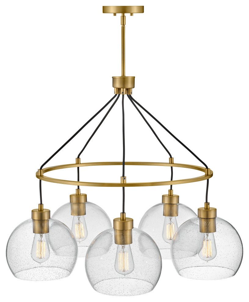 Lark Rumi 24.5" Med Single Tier Chandelier, Lacquered Brass + Clear Seedy Glass