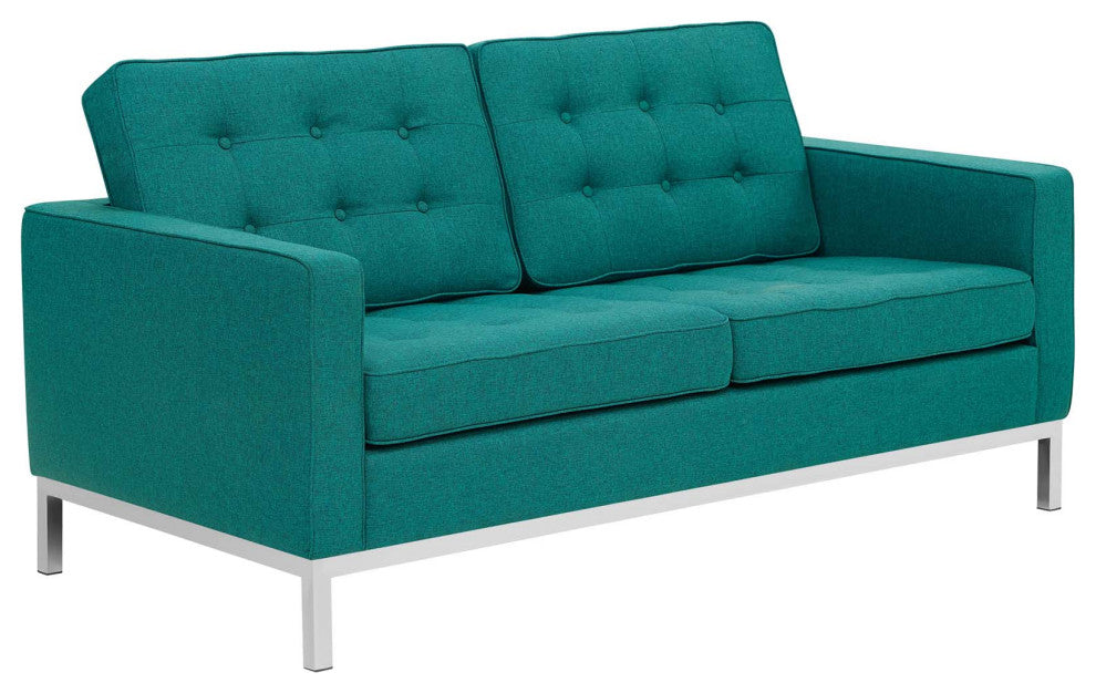 Modway Loft Upholstered Fabric Loveseat, Teal