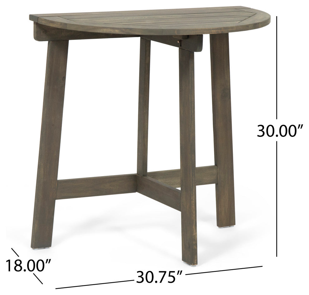 Mia Outdoor 2 Seater Half-Round Wood Bistro Set With Folding Chairs, Gray
