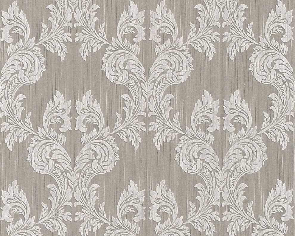 Tessuto, Baroque Fabric Gray Wallpaper Roll, Wall Decor Accent