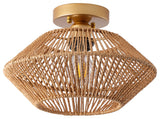Farmhouse Brown Paper Rope Hand-Woven Semi Flush Mount Ceiling Light