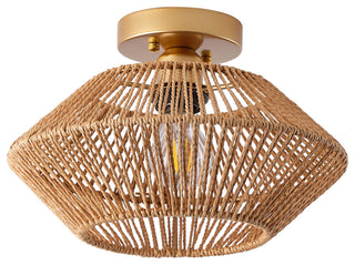 Farmhouse Brown Paper Rope Hand-Woven Semi Flush Mount Ceiling Light