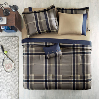 Intelligent Design Robbie Plaid Comforter Set With Bed Sheets, Navy Multi