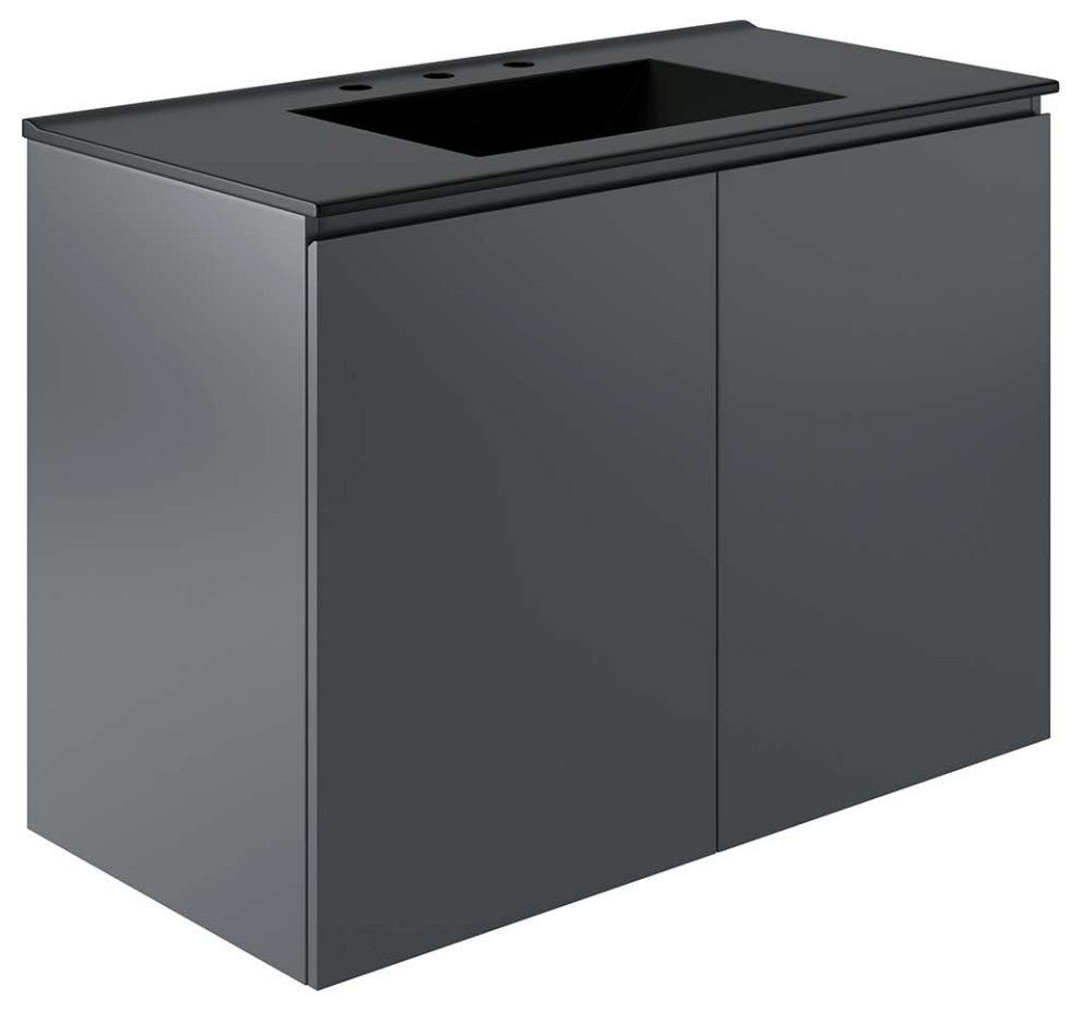 Bryn 36" Wall-Mount Bathroom Vanity, Gray Black
