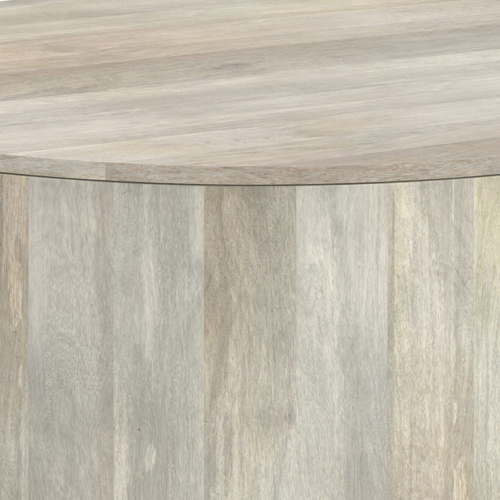 Millbury Solid Mango Wood Drum Coffee Table, White Wash