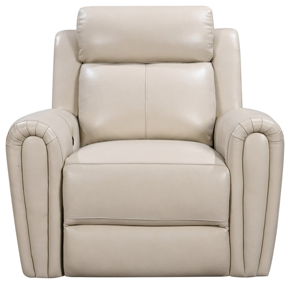 Bowery Hill Modern Geuine Leather & Hardwood Recliner Chair in Cream